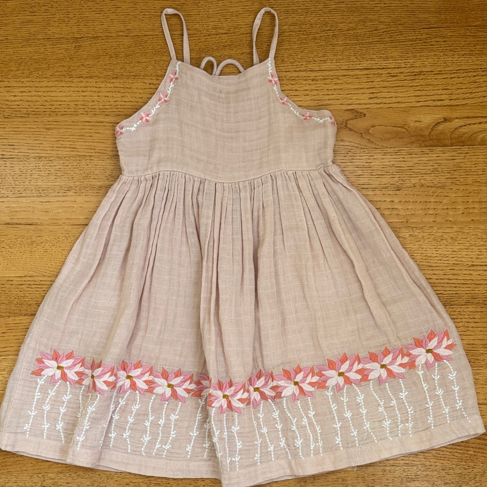 Poppet and Fox Floral Embroidered Trapeze Dress - Pink and Cream